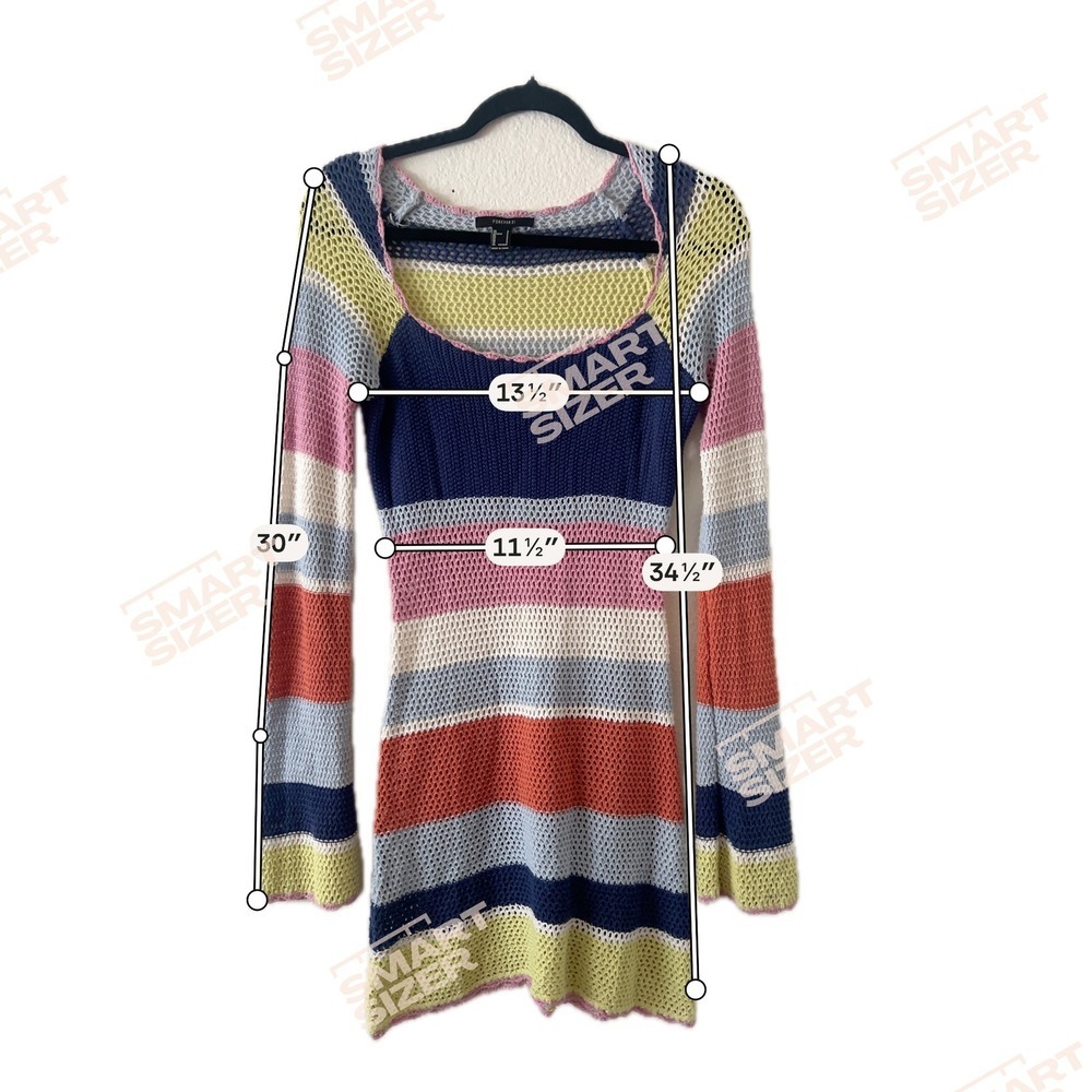 Forever 21 Womens Small Striped Crochet Mini Dress Cover Up Long Sleeve Cotton - Picture 3 of 7